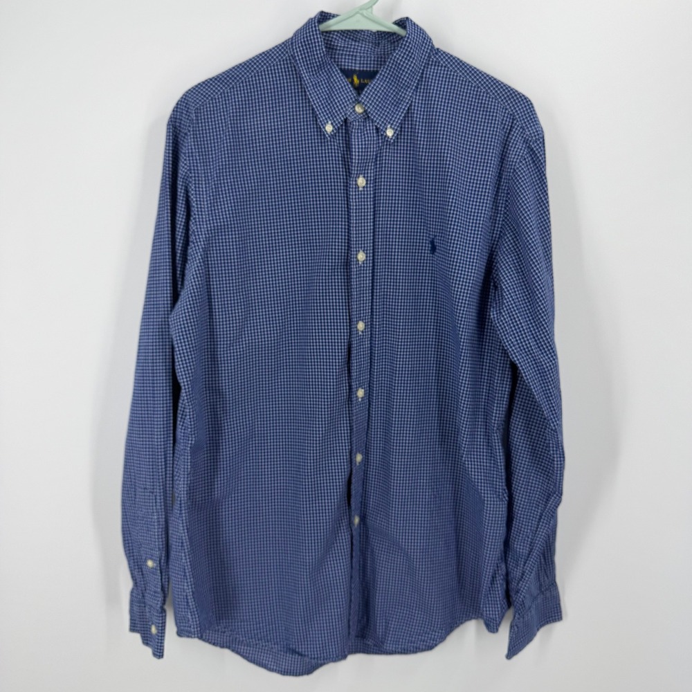 Ralph Lauren Button Down Shirt Mens Large Blue Gingham Custom Fit Cotton